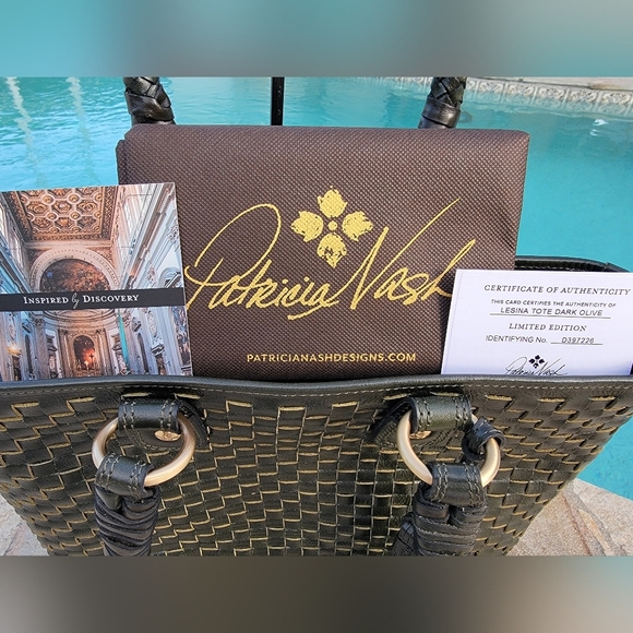 NWOT Patricia Nash Dicovery Collection Lesina Tote In Dark Olive Leather - Picture 14 of 15